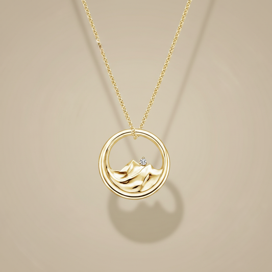 Lab Grown Diamond Mountain Medallion Gold Necklace