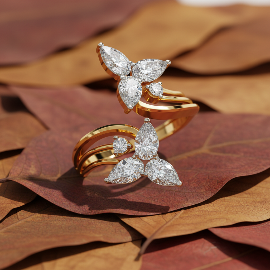 Elegance Pear Cut Moissanite Diamond Open Shank Wedding Ring