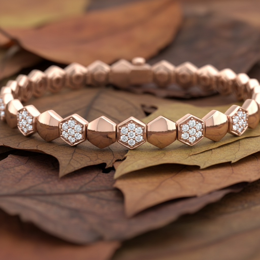 Contemporary Hexagon Round Cut Lab Grown Diamond Bracelet