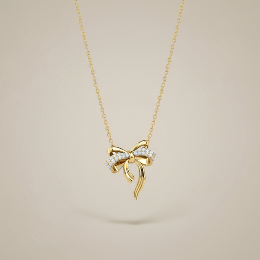 Regal Ribbon Lab Grown Diamond Bow Necklace