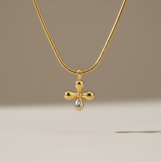 Modern Gold Flower Lab Grown Diamond Pendant Necklace