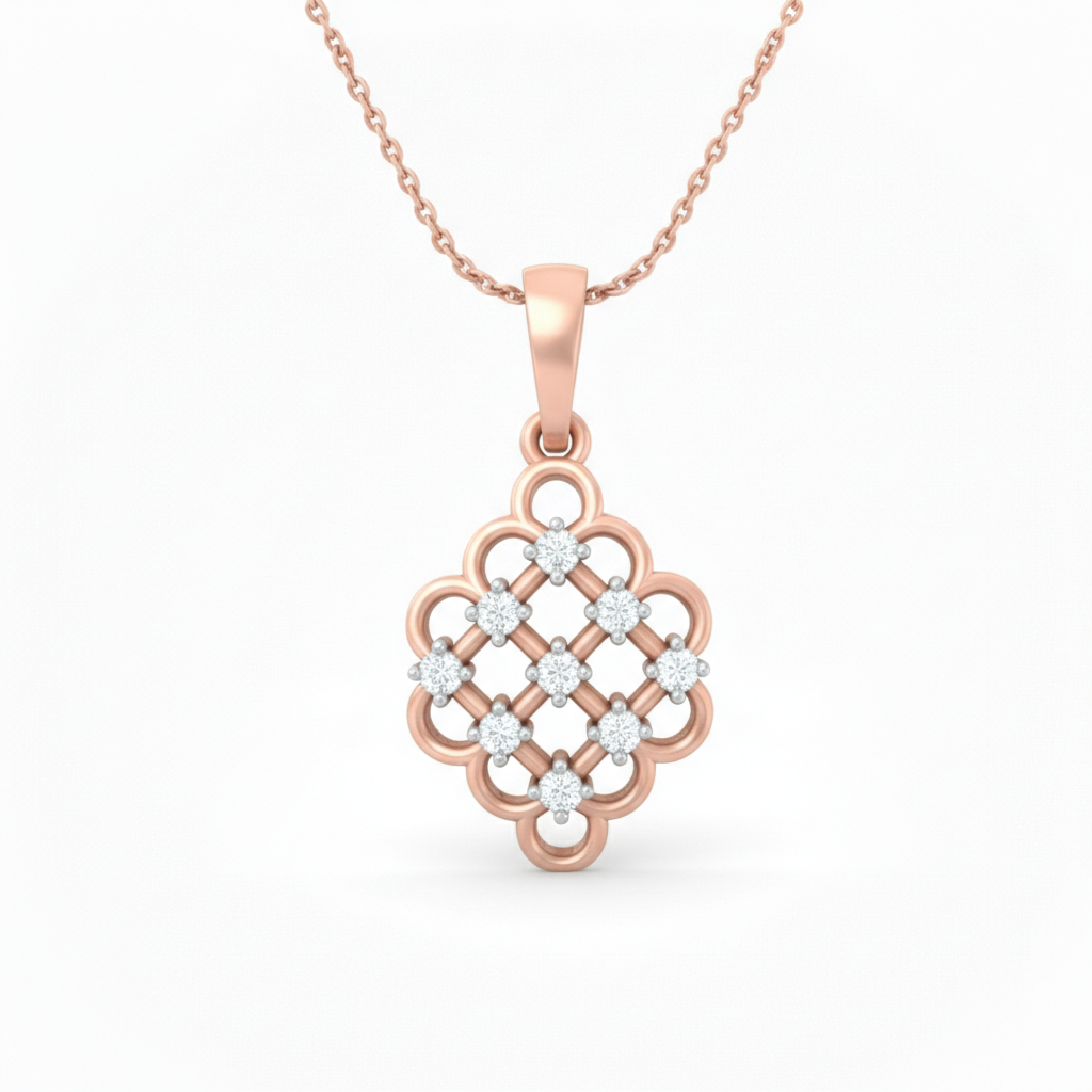 Elegant Rose Gold Lab Grown Diamond Lattice Pendant