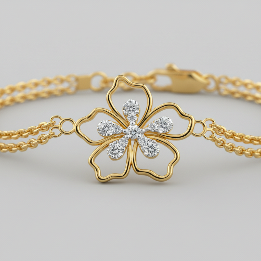 Luxury Floral Round Cut Lab Grown Diamond Bracelet