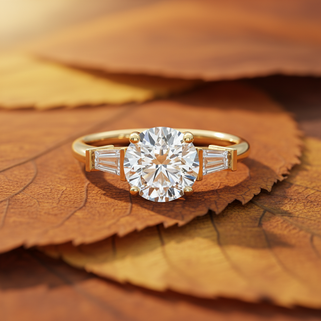 2.00 CT Round Moissanite Ring with Tapered Baguette Accents