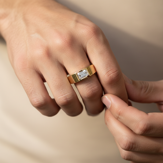 Sleek Emerald Cut Moissanite Gold Solitaire Ring