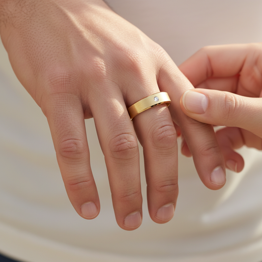 Modern Brushed Gold Band with Moissanite Diamond