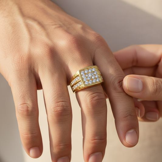 Royal Gold Pave Moissanite Mens Diamond Band