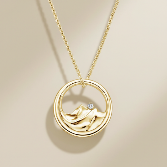 Moissanite Diamond Mountain Circle Gold Pendant