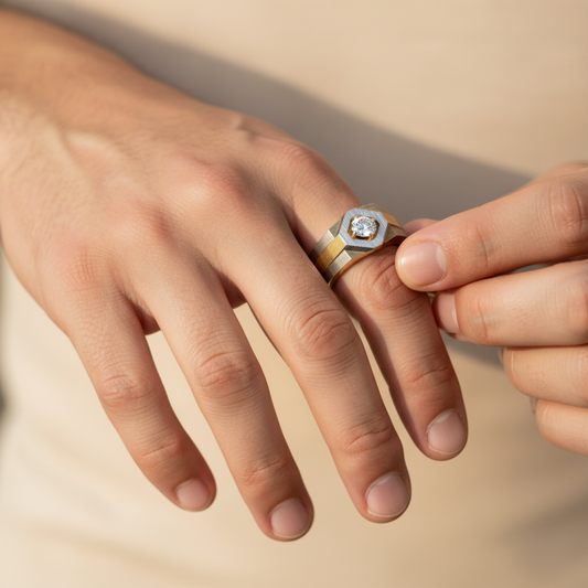 Architectural Two Tone Lab Grown Diamond Mens Ring