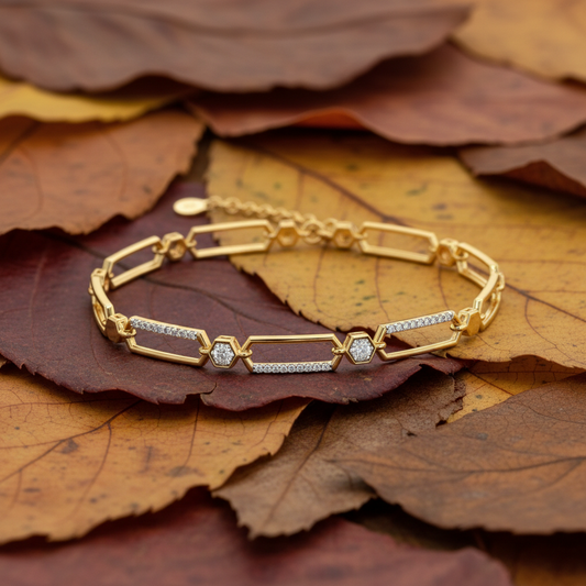 Modern Geometric Moissanite Diamond Bracelet in Yellow Gold