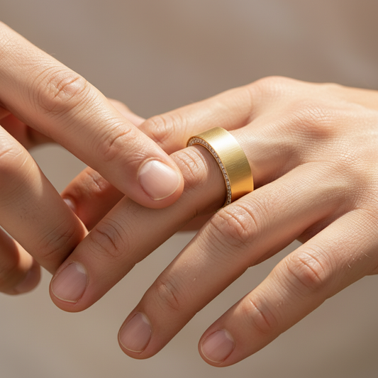 Men’s Gold Wedding Ring with Hidden Halo Moissanite Diamond