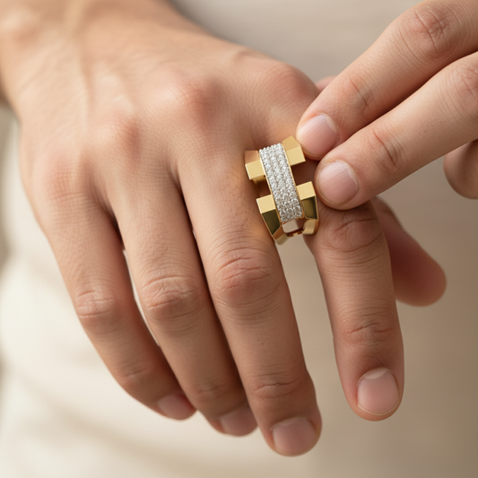 Titan Vault Pave Set Moissanite Diamond Gold Ring (Copy)