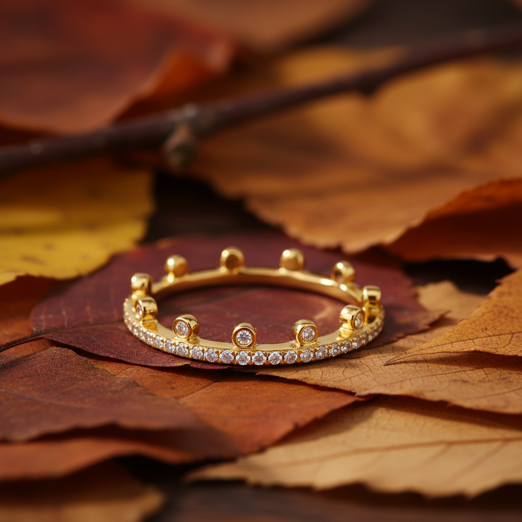 Round Cut Moissanite Diamond Crown Band Throne Ring