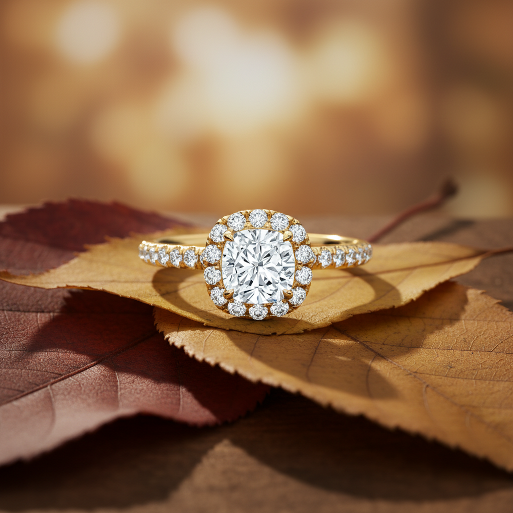 Luxury Cushion Cut Moissanite Diamond Halo Wedding Ring