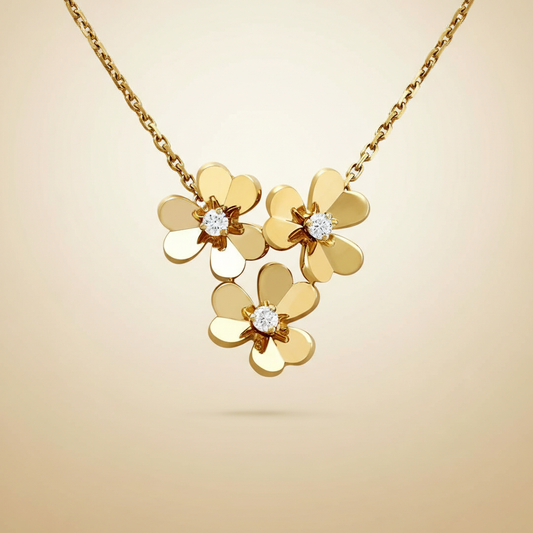 Triple Flower Lab Grown Diamond Gold Pendant