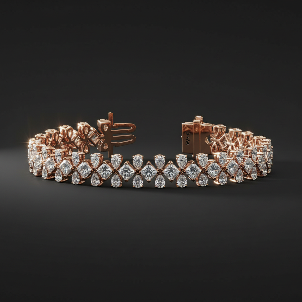 3 Row Fancy Cut Lab Grown Diamond Tennis Bracelet