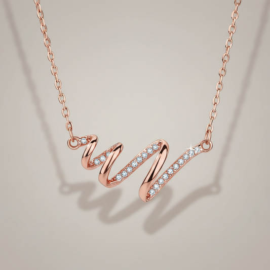 Moissanite Diamond Wave Script Gold Pendant