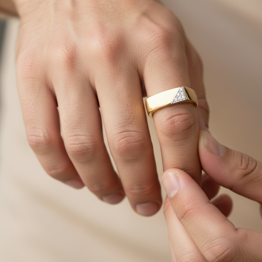 Minimalist Triangle Round Moissanite Gold Designer Ring