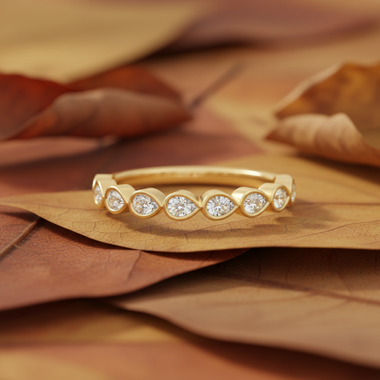 Pear Cut Moissanite Bezel Set Stackable Wedding Band