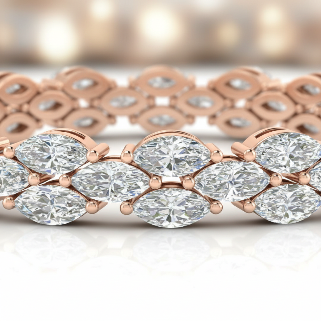 3 Row Marquise Cut Lab Grown Diamond Tennis Bracelet