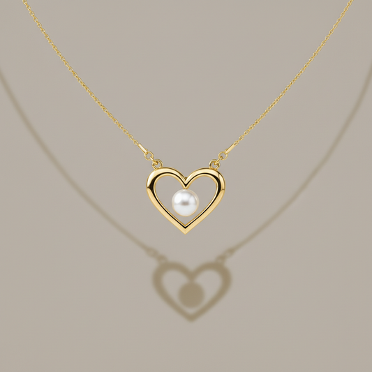Romantic Gold Heart Pearl Pendant Necklace