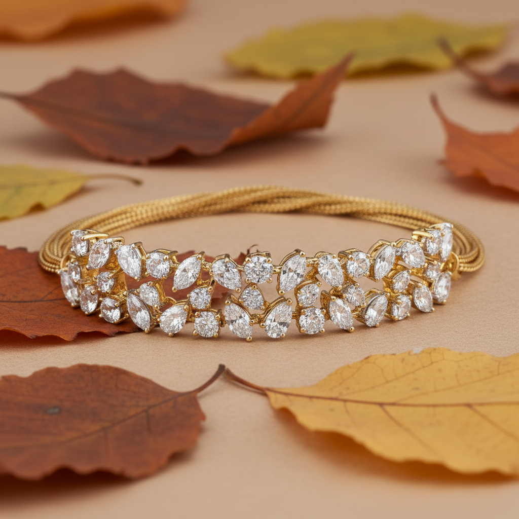 Marquise & Round Cut Moissanite Diamond Floral Bracelet