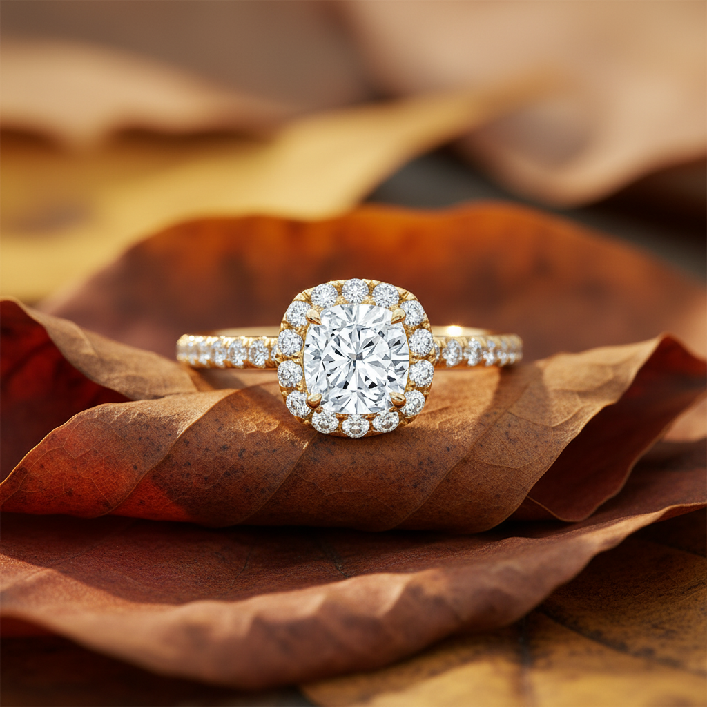 Elegance Cushion Cut Moissanite Diamond Halo Bridal Ring