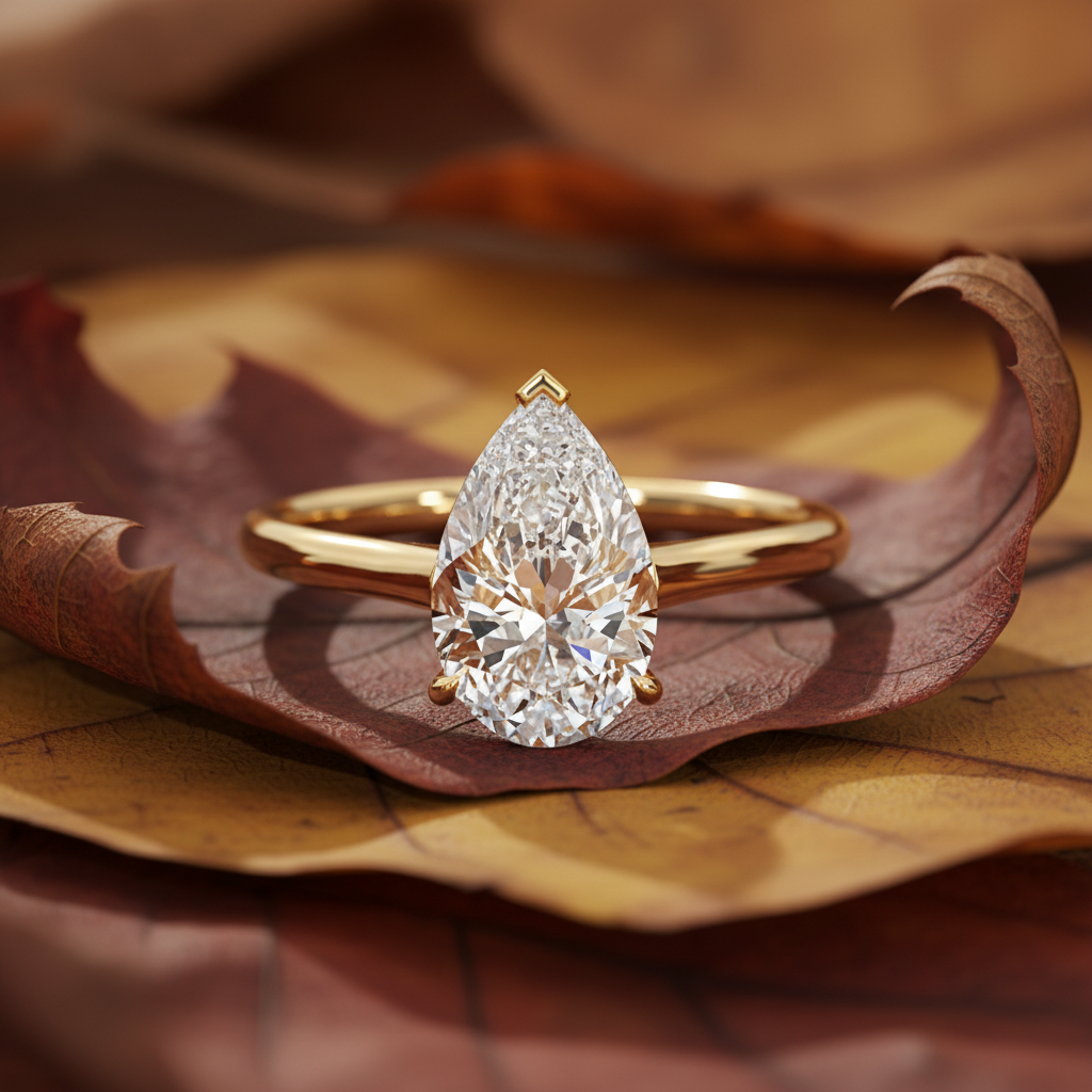 Pear Cut Moissanite Diamond Three-Prong Bridal Ring