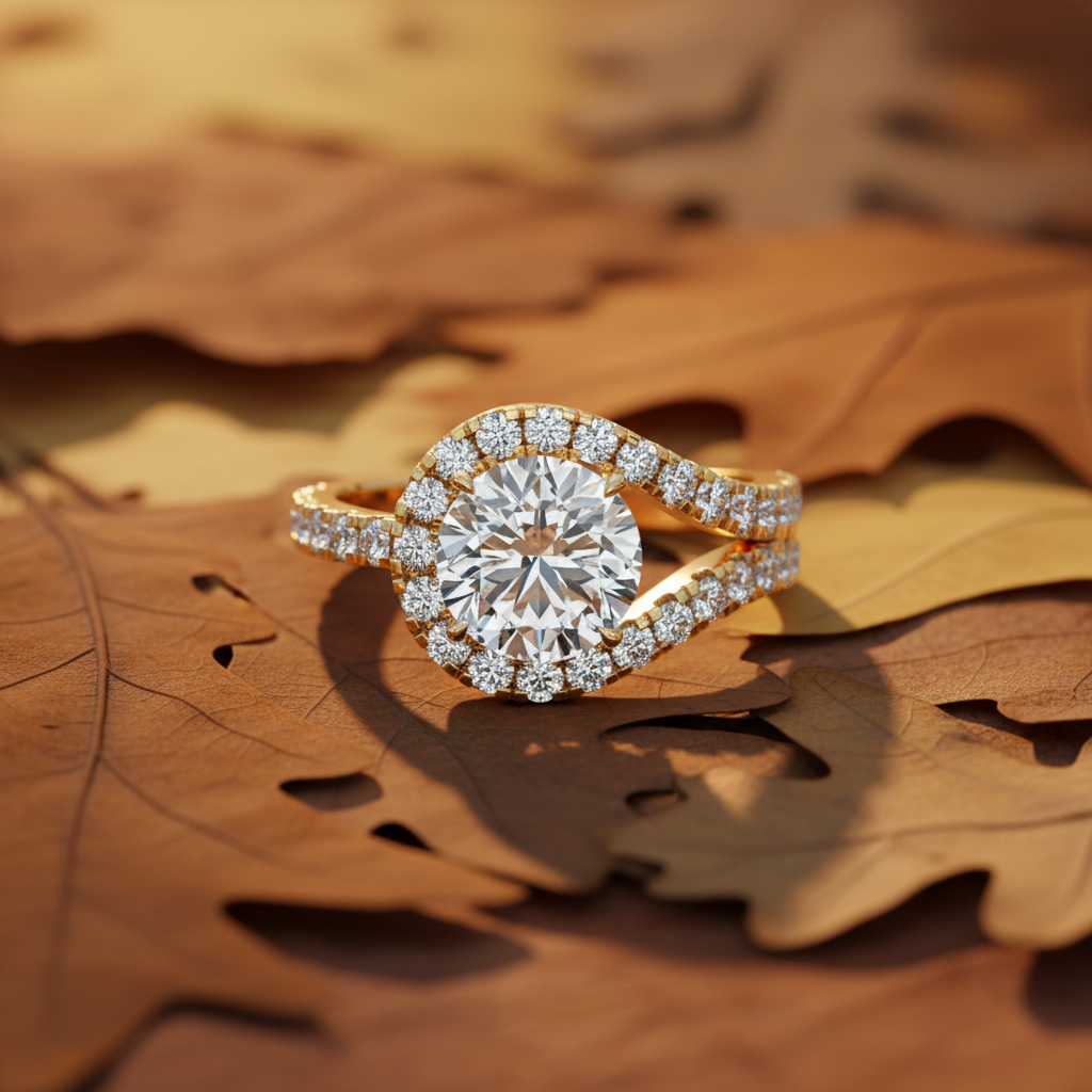 Round Cut Moissanite Diamond Infinite Halo Wedding Ring