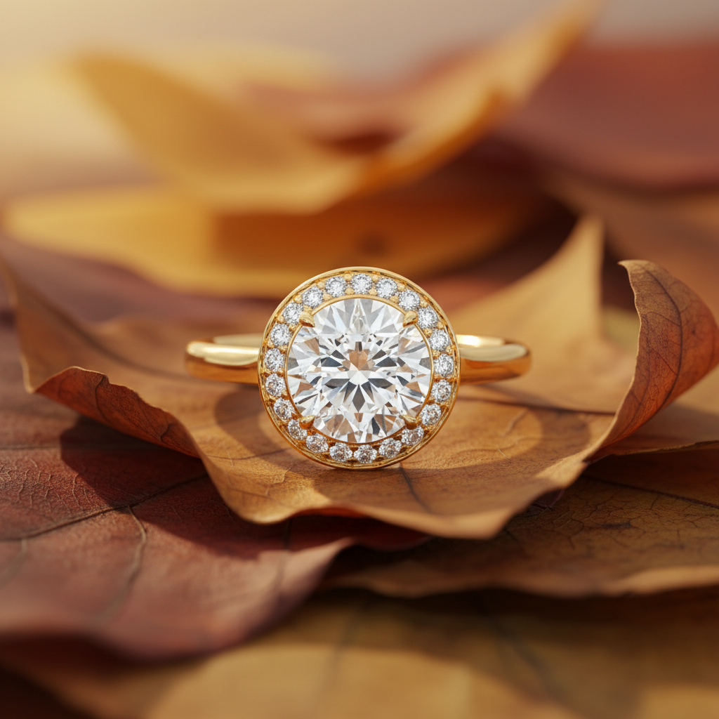 Round Cut Moissanite Diamond Halo Bridal Ring