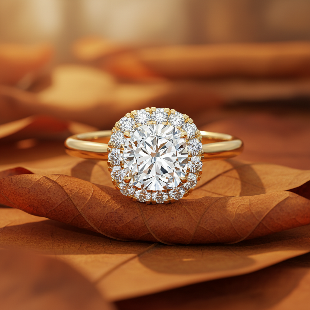 Cushion Cut Moissanite Halo Wedding Ring