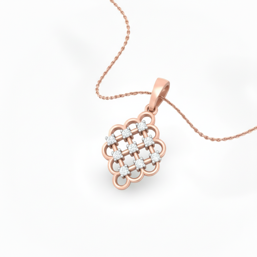 Elegant Rose Gold Moissanite Diamond Lattice Pendant