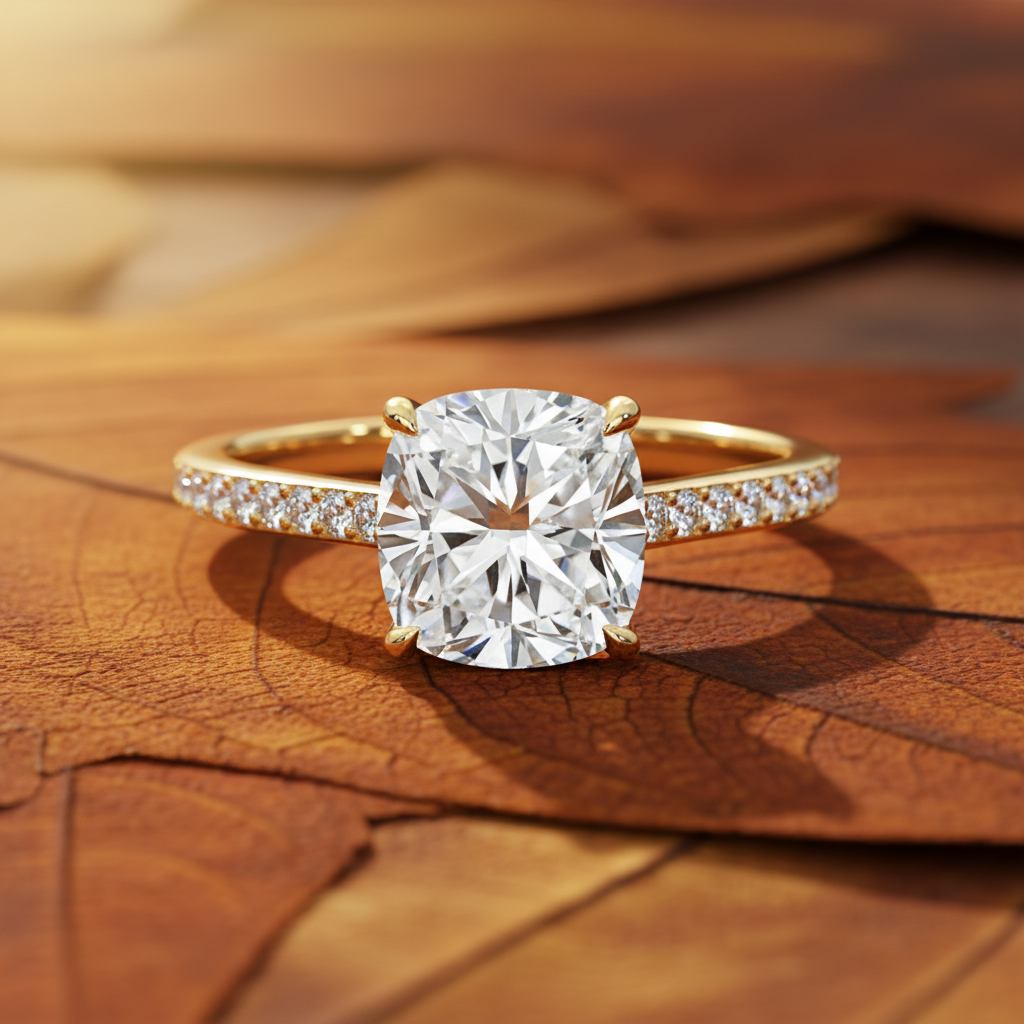 Cushion Cut Moissanite Diamond Halo Wedding Ring