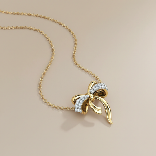 Golden Grace Moissanite Diamond Bow Pendant