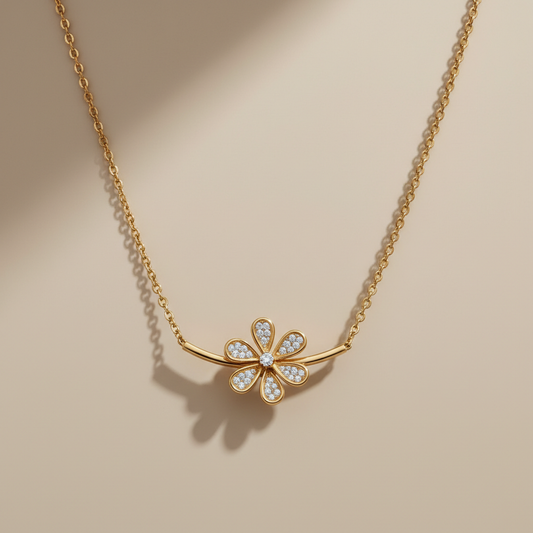 Golden Petals Lab Grown Diamond Floral Charm Necklace