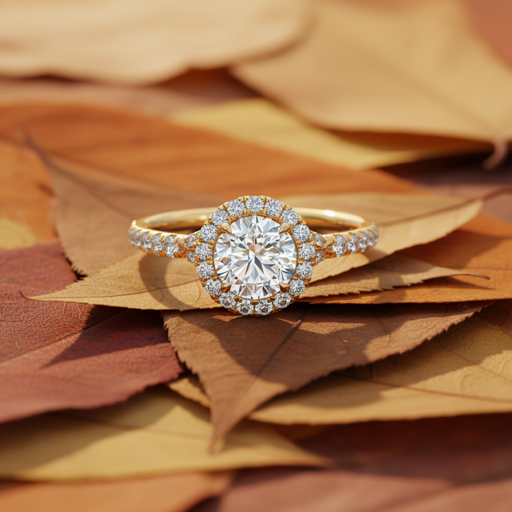 Round Cut Moissanite Solitaire Halo Bridal Ring