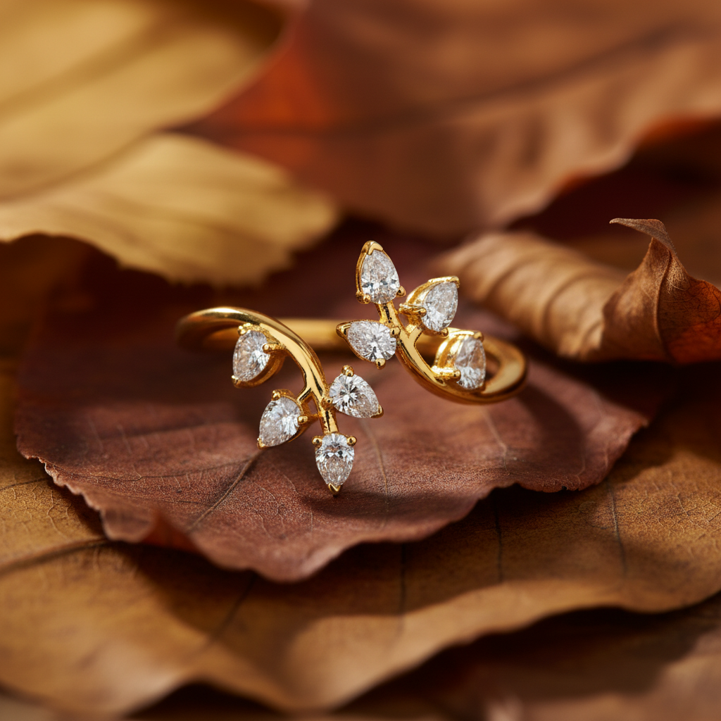 Pear Cut Moissanite Leaf Branch Wrap Ring