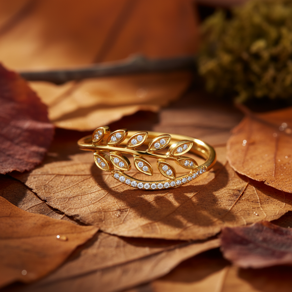 Round Cut Moissanite Leaf Wrap Twist Branch Charm Ring