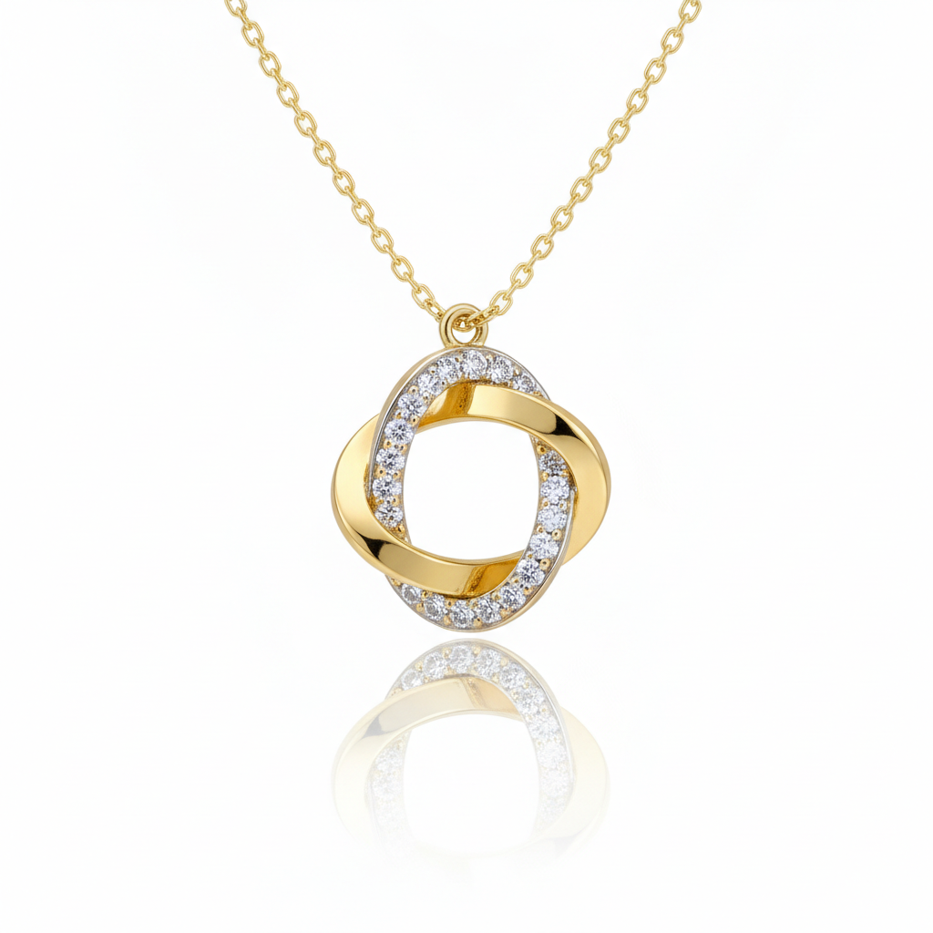Interlocking Circle Moissanite Diamond Pendant in Yellow Gold