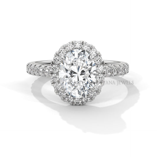 Oval Cut Halo Setting Solitaire Ring, Moissanite Diamond Wedding Ring, Round 1.0 To 3.0 CT Diamond Ring for Women, Engagement Ring.