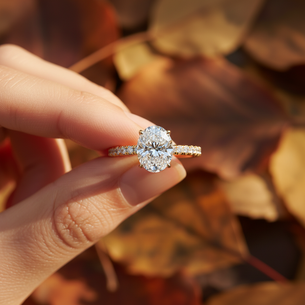 3.00 CT Oval Moissanite Diamond Hidden Halo Bridal Ring