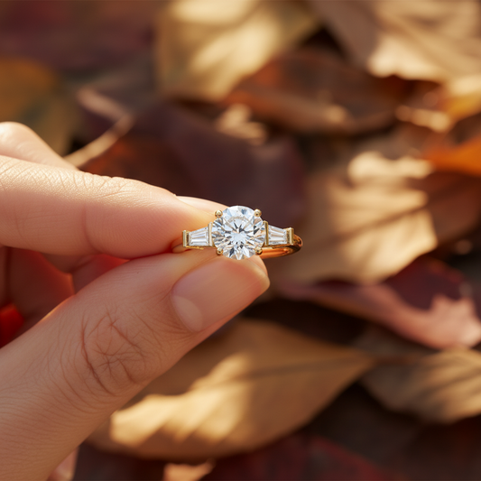 2.00 CT Round Moissanite Ring with Tapered Baguette Accents