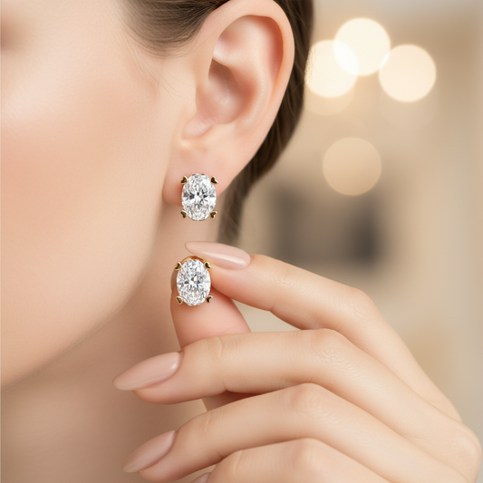 Heart Prong Oval Cut Moissanite Diamond Stud