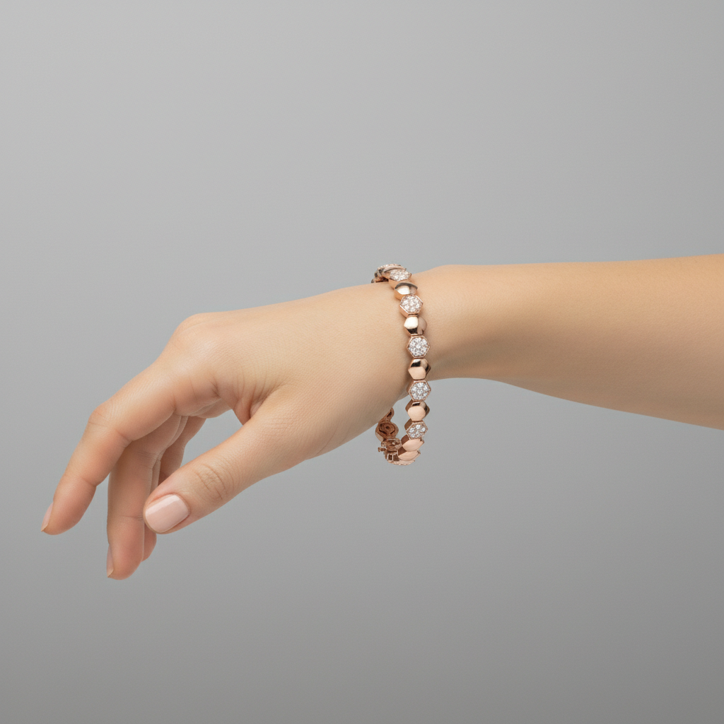 Contemporary Hexagon Round Cut Moissanite Diamond Bracelet