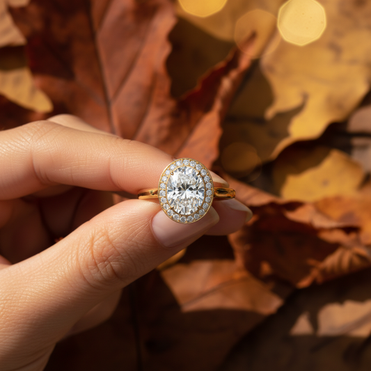 2.00 CT Oval Moissanite Diamond Bezel Halo Wedding Ring