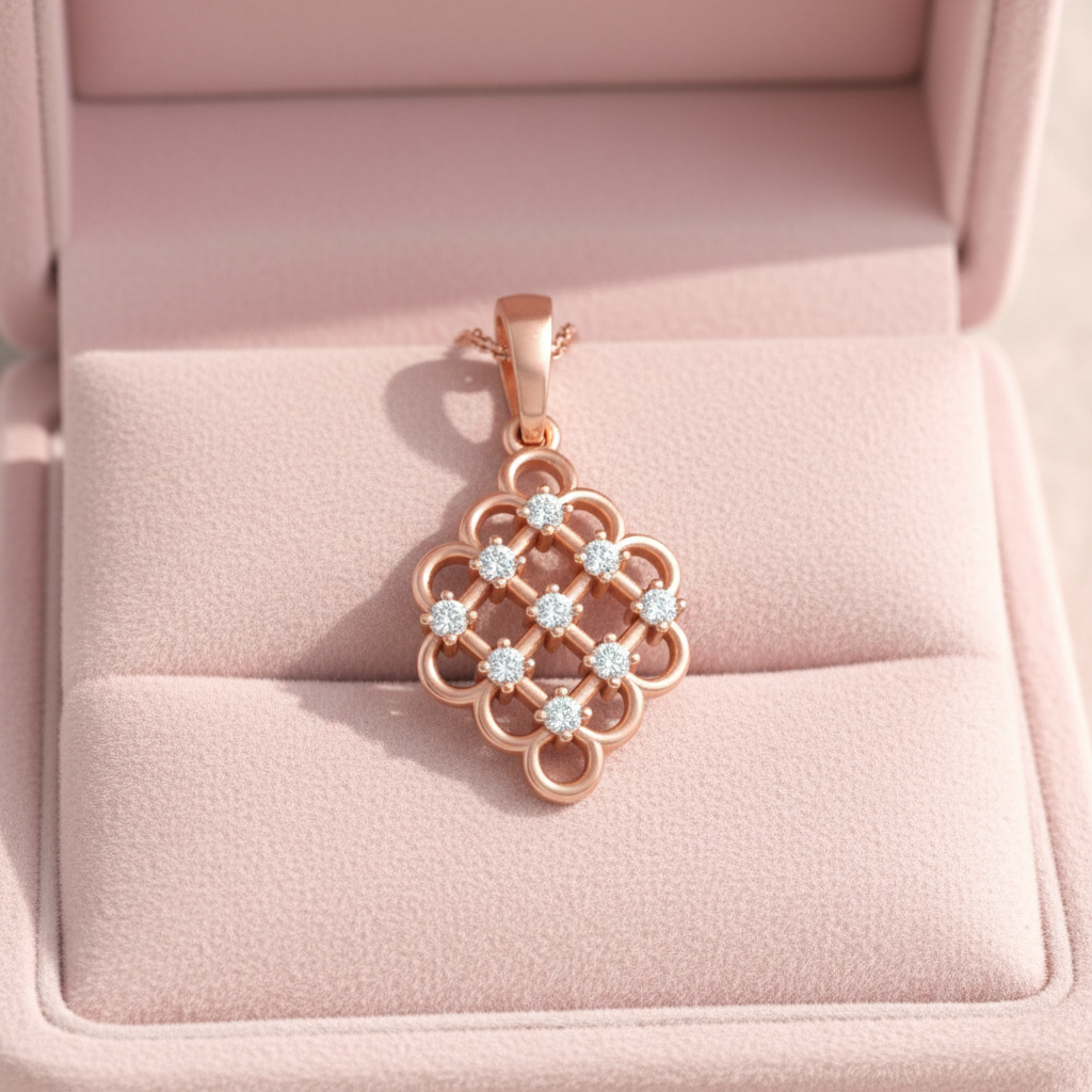 Elegant Rose Gold Lab Grown Diamond Lattice Pendant