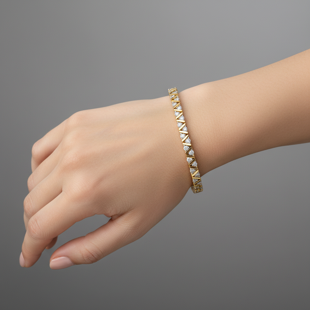 Modern Zig-Zag Round Moissanite Tennis Bracelet
