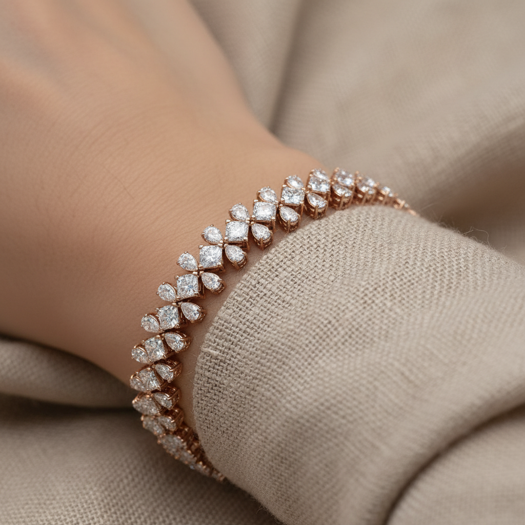 3 Row Fancy Cut Lab Grown Diamond Tennis Bracelet