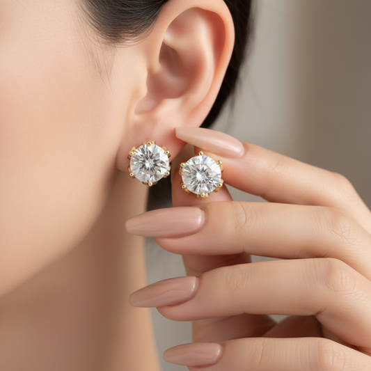 Crown Style 6 Prong Lab Grown Diamond Stud Earrings