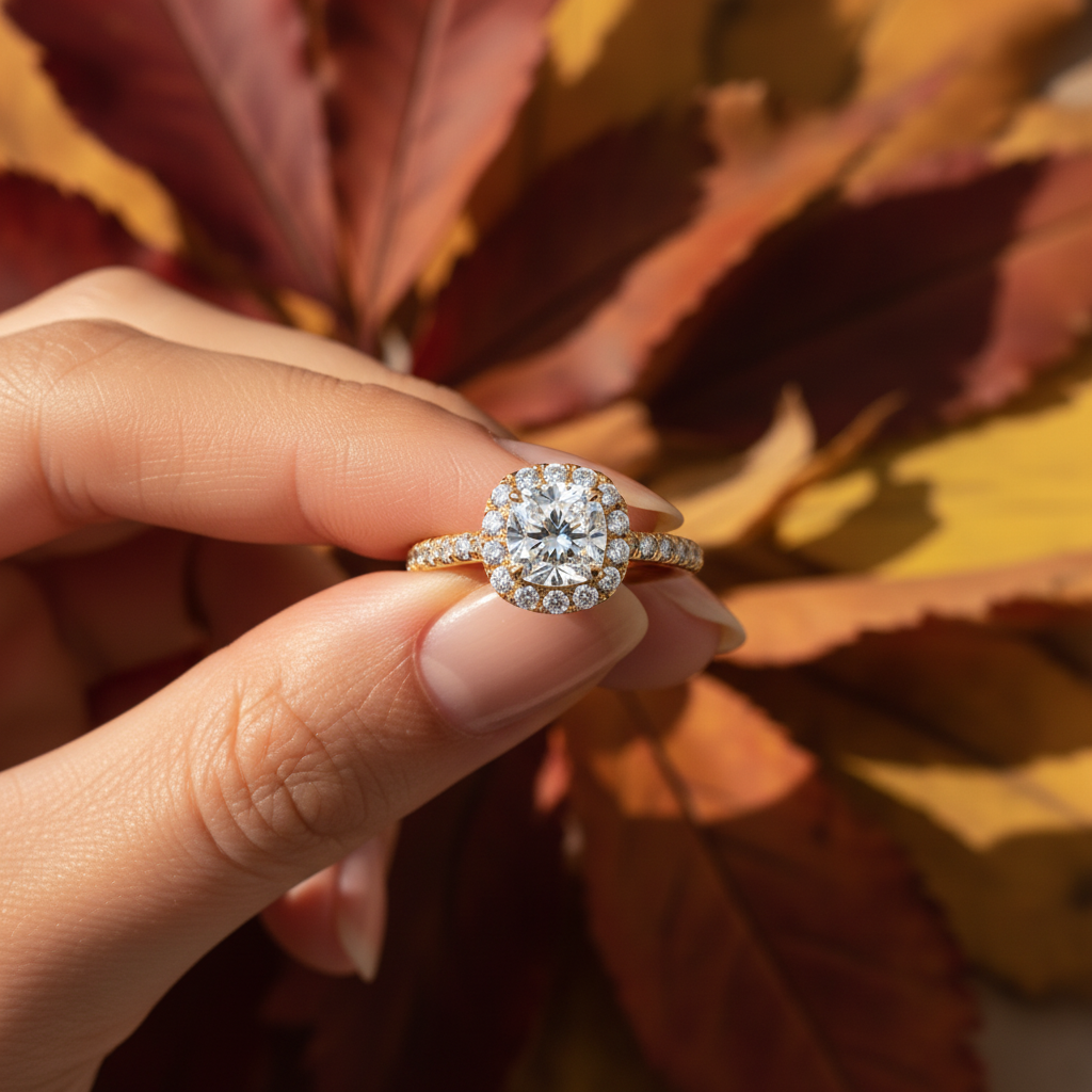 Luxury Cushion Cut Moissanite Diamond Halo Wedding Ring